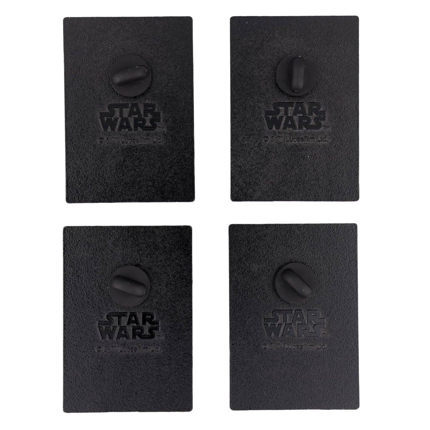 Back of Star Wars pins with rubber pin backs on a white background