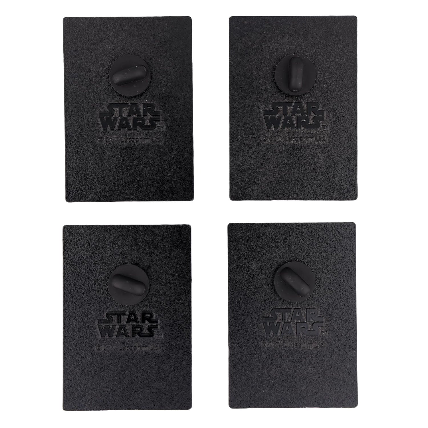 Back of Star Wars pins with rubber pin backs on a white background