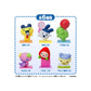 Set of six colorful Tamagotchi figurines on a white background with blue border