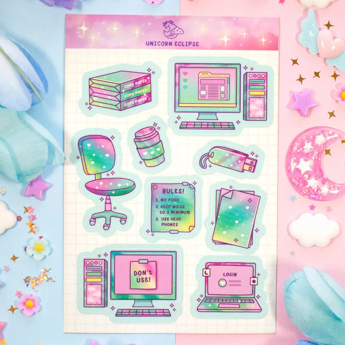 Unicorn Eclipse - Computer Lab Sticker Sheet