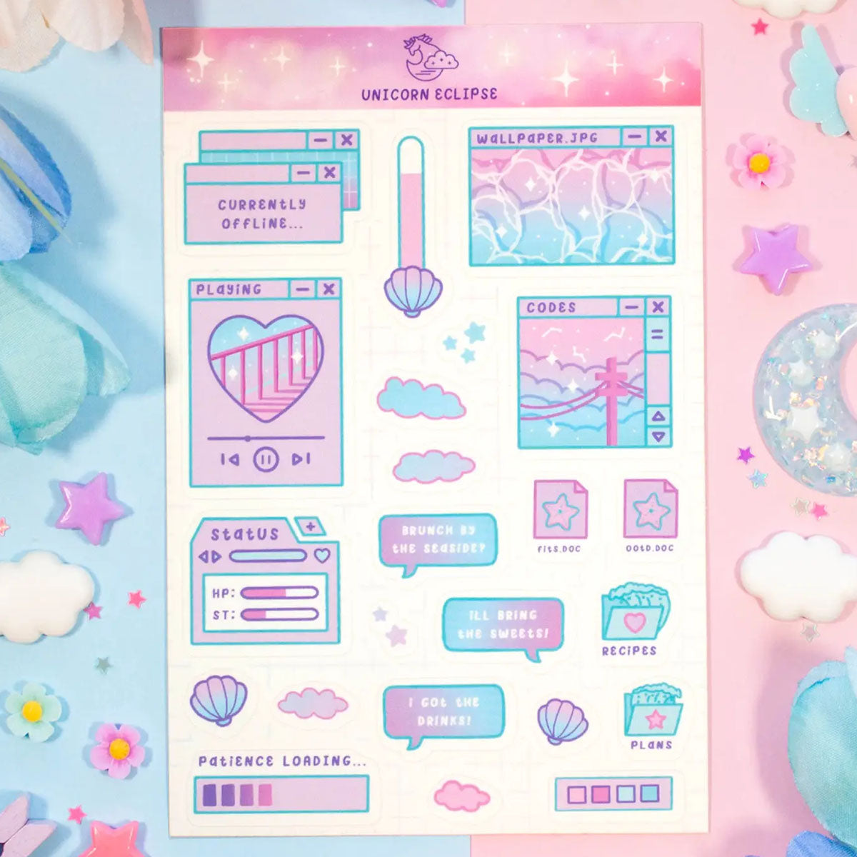 Unicorn Eclipse - Seaside Computer Sticker Sheet