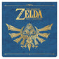 The Legend of Zelda 2027 Calendar cover, featuring a gold Triforce emblem on a textured blue background with gold lettering and decorative borders.