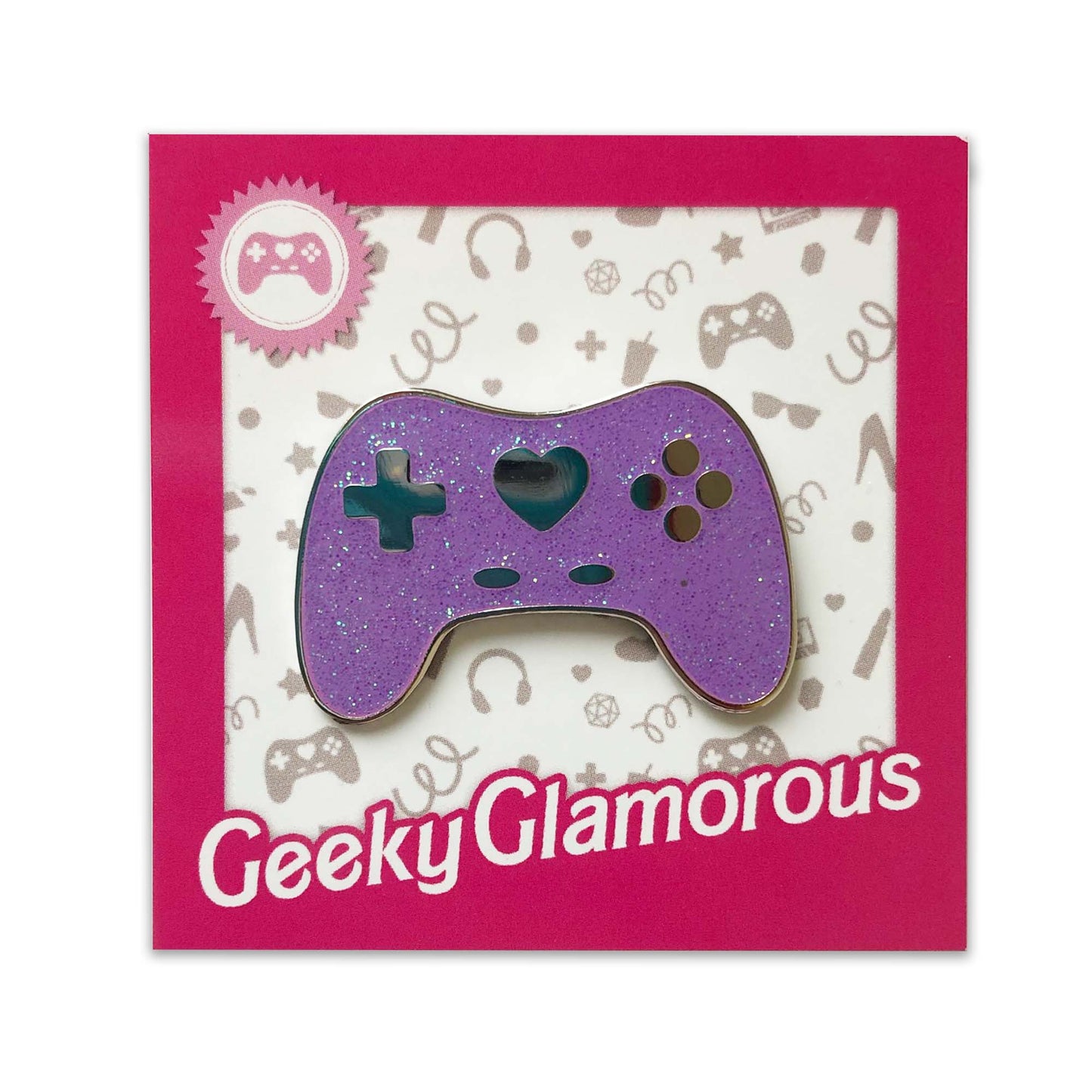 GeekyGlamorous Logo Pin Lavender Glitter